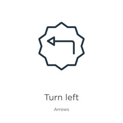 Turn left icon. Thin linear turn left outline icon isolated on white background from arrows collection. Line vector sign, symbol for web and mobile