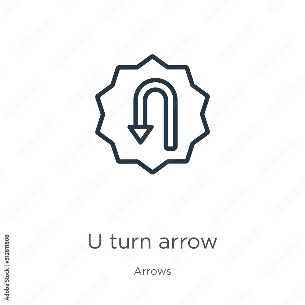 Poster u turn arrow icon. thin linear u turn arrow outline icon isolated on white background from arrows co