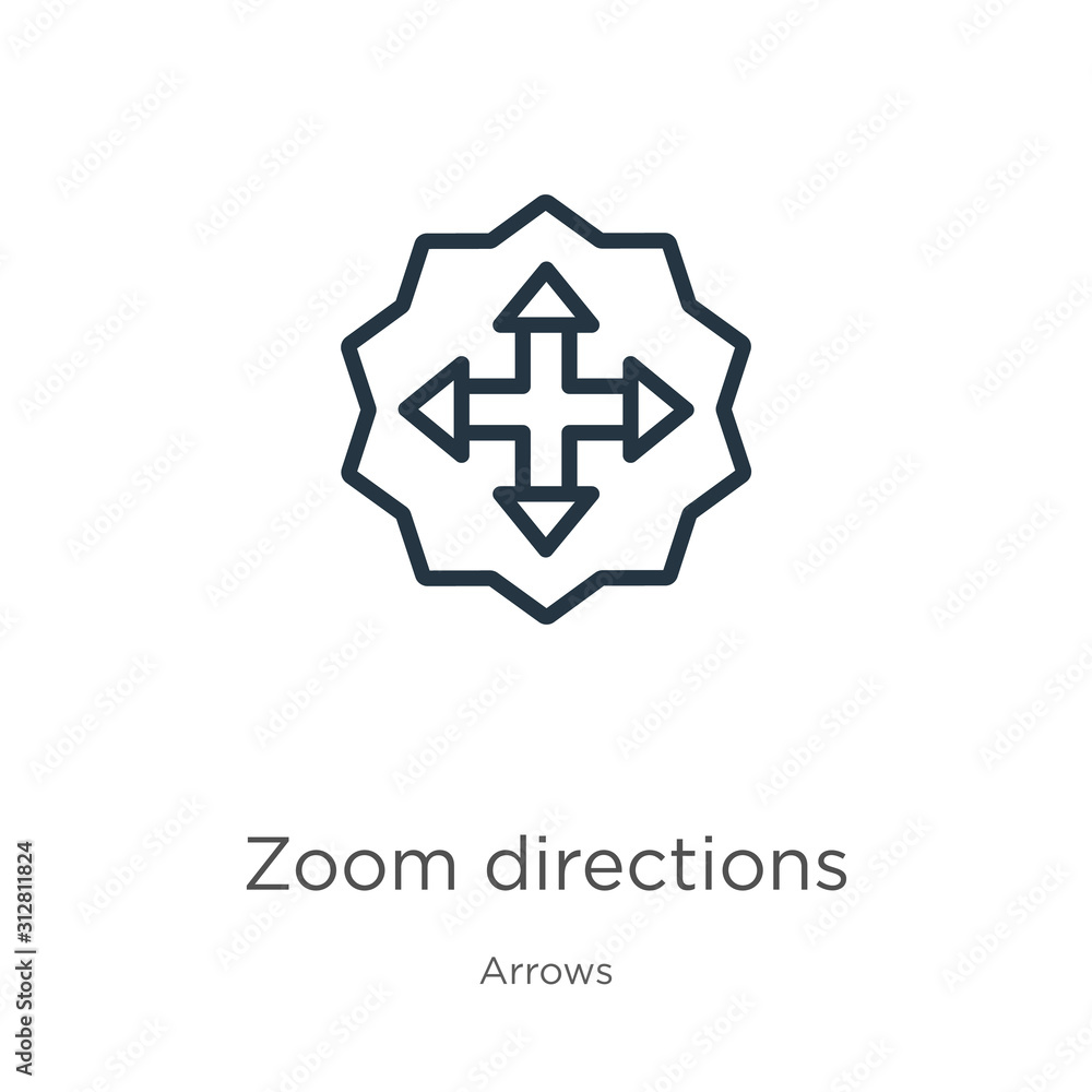 Poster zoom directions icon. thin linear zoom directions outline icon isolated on white background from arr
