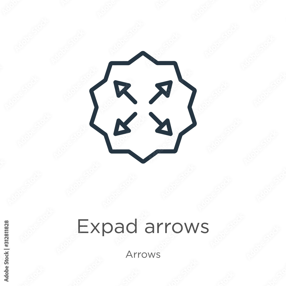 Poster expad arrows icon. thin linear expad arrows outline icon isolated on white background from arrows co