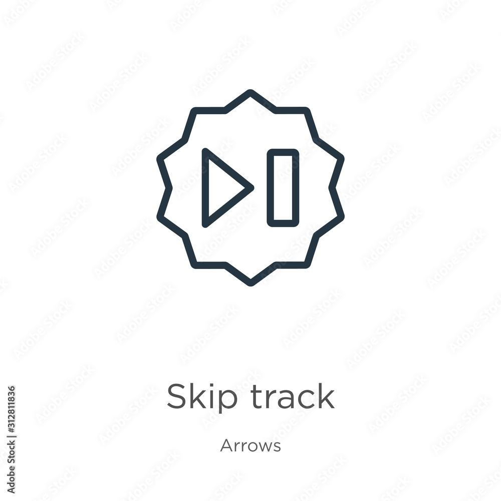 Poster skip track icon. thin linear skip track outline icon isolated on white background from arrows collec