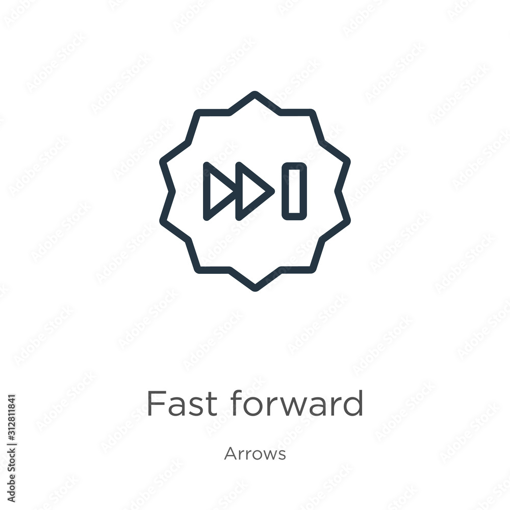 Poster fast forward icon. thin linear fast forward outline icon isolated on white background from arrows co