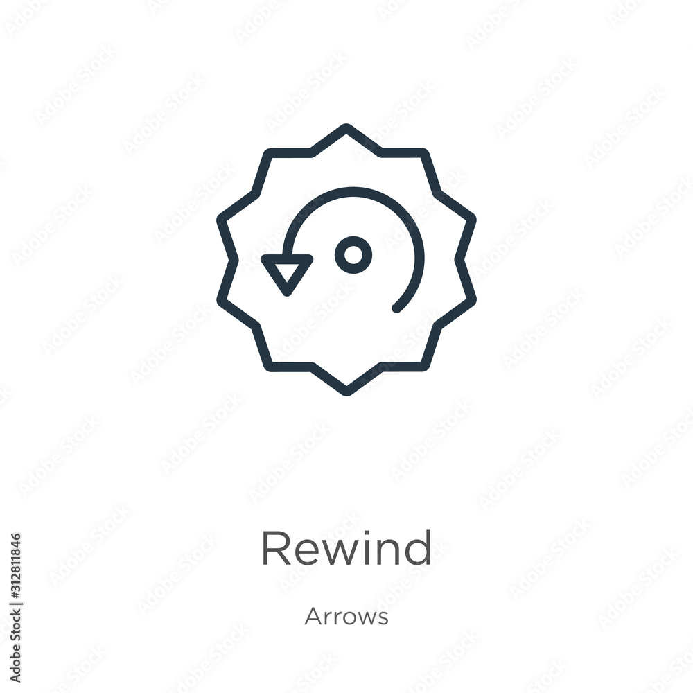 Aufkleber rewind icon. thin linear rewind outline icon isolated on white background from arrows collection. li