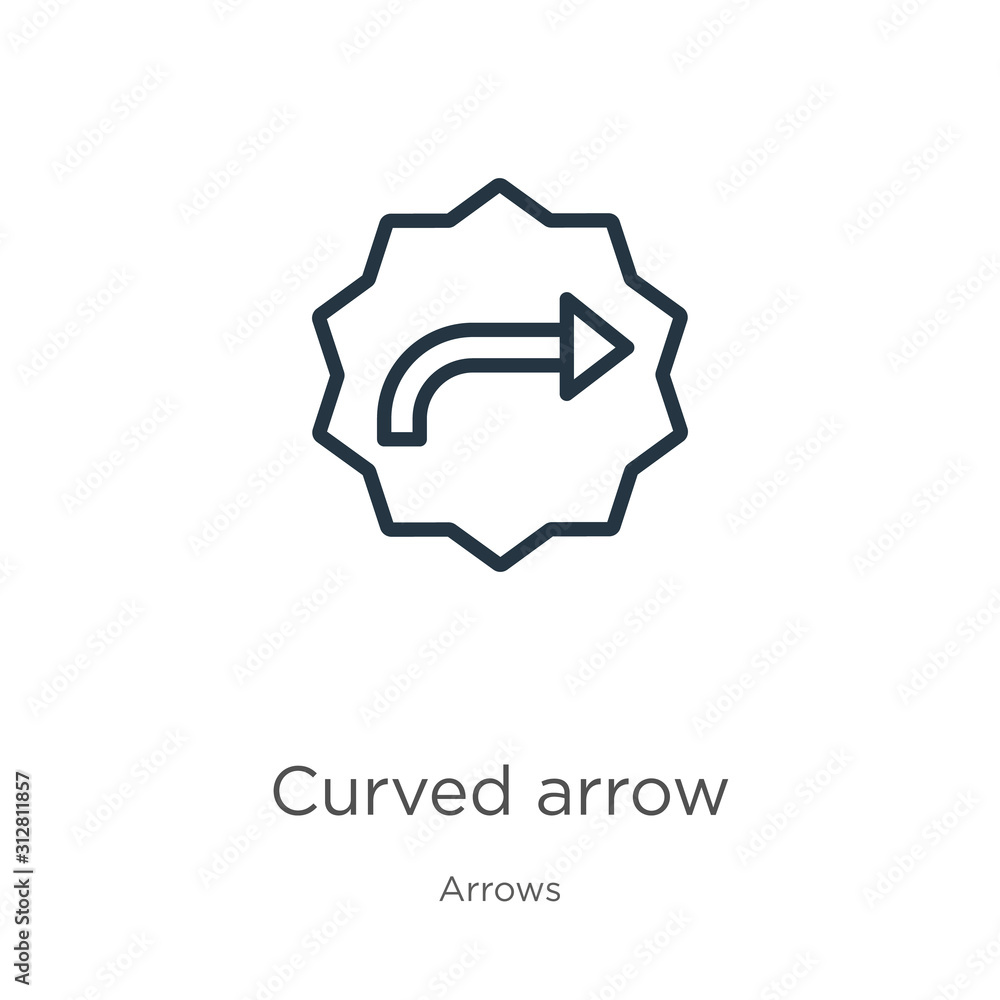 Poster curved arrow icon. thin linear curved arrow outline icon isolated on white background from arrows co