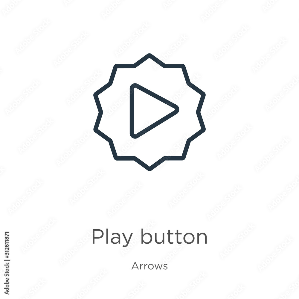 Poster play button icon. thin linear play button outline icon isolated on white background from arrows coll