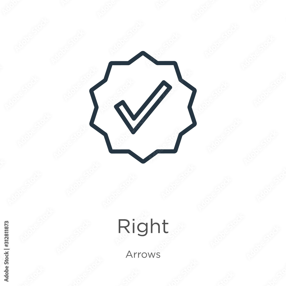 Aufkleber right icon. thin linear right outline icon isolated on white background from arrows collection. line