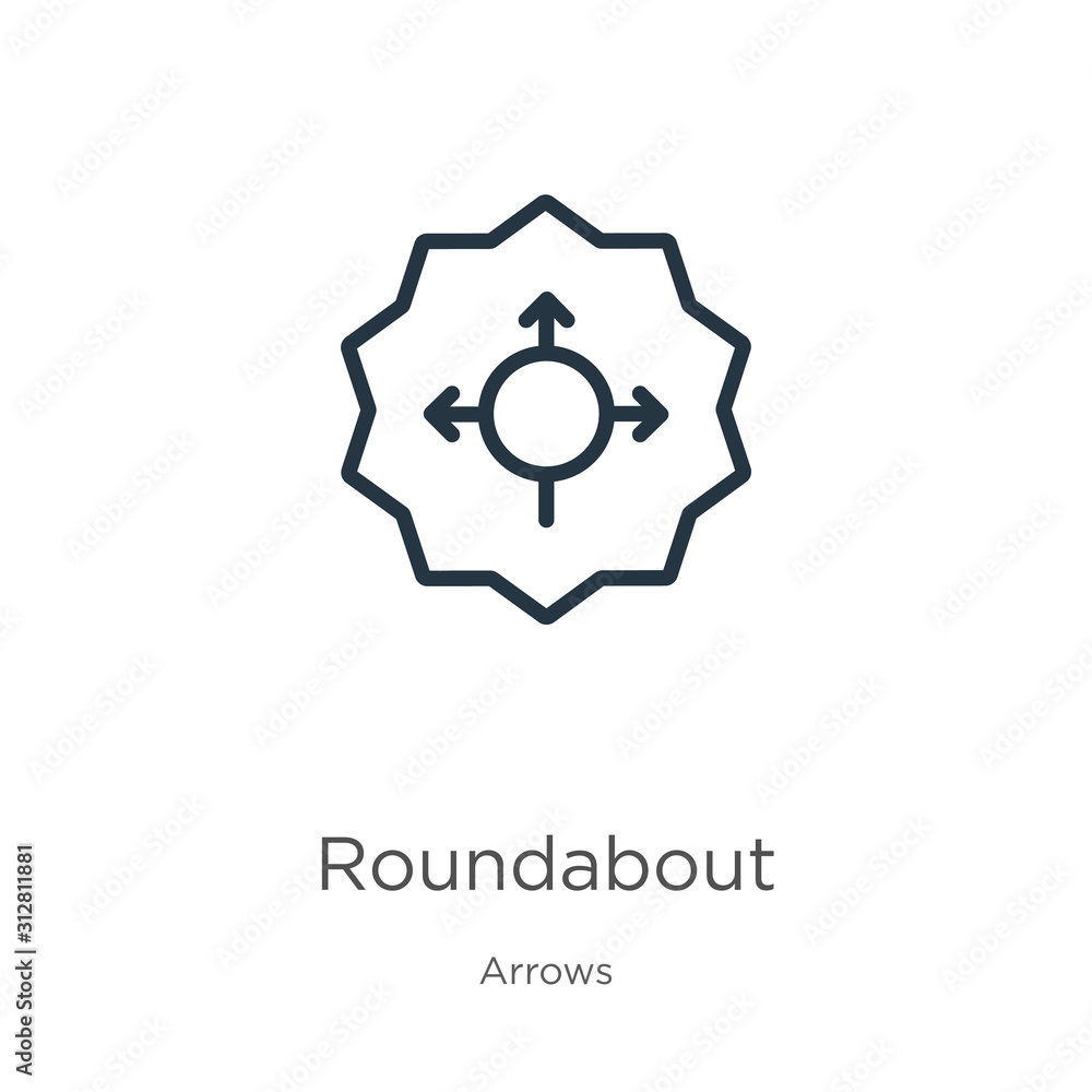 Poster roundabout icon. thin linear roundabout outline icon isolated on white background from arrows collec