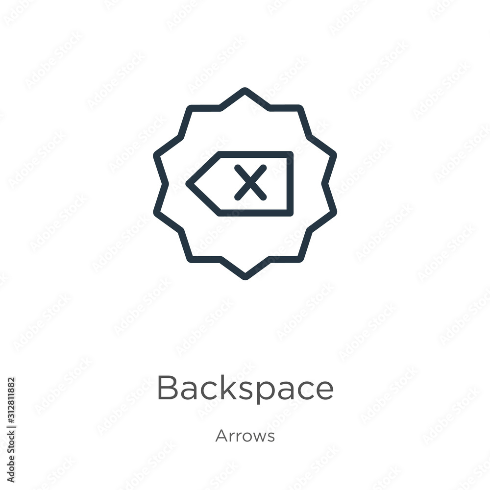 Poster backspace icon. thin linear backspace outline icon isolated on white background from arrows collecti