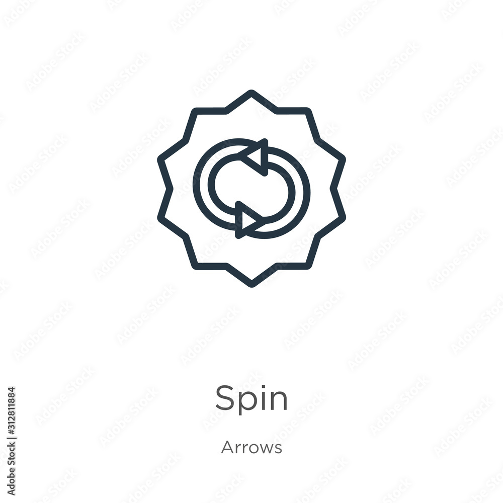 Poster spin icon. thin linear spin outline icon isolated on white background from arrows collection. line v