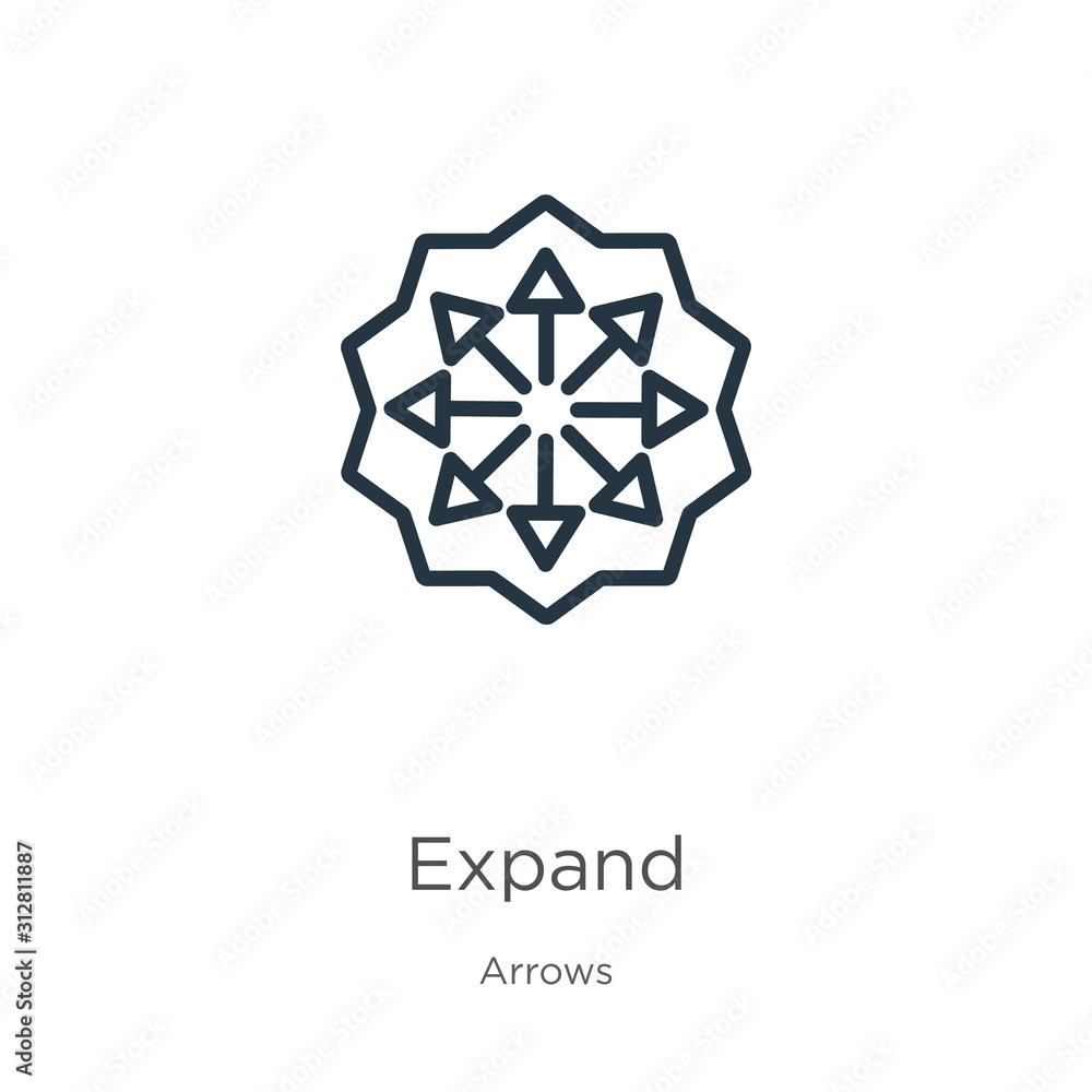 Poster expand icon. thin linear expand outline icon isolated on white background from arrows collection. li