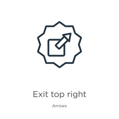 Exit top right icon. Thin linear exit top right outline icon isolated on white background from arrows collection. Line vector sign, symbol for web and mobile