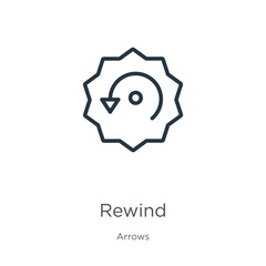 Rewind icon. Thin linear rewind outline icon isolated on white background from arrows collection. Line vector sign, symbol for web and mobile