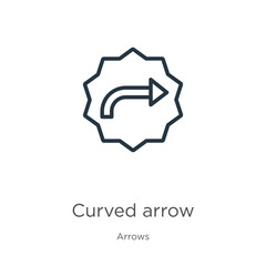 Curved arrow icon. Thin linear curved arrow outline icon isolated on white background from arrows collection. Line vector sign, symbol for web and mobile