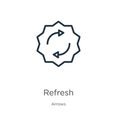 Refresh icon. Thin linear refresh outline icon isolated on white background from arrows collection. Line vector sign, symbol for web and mobile