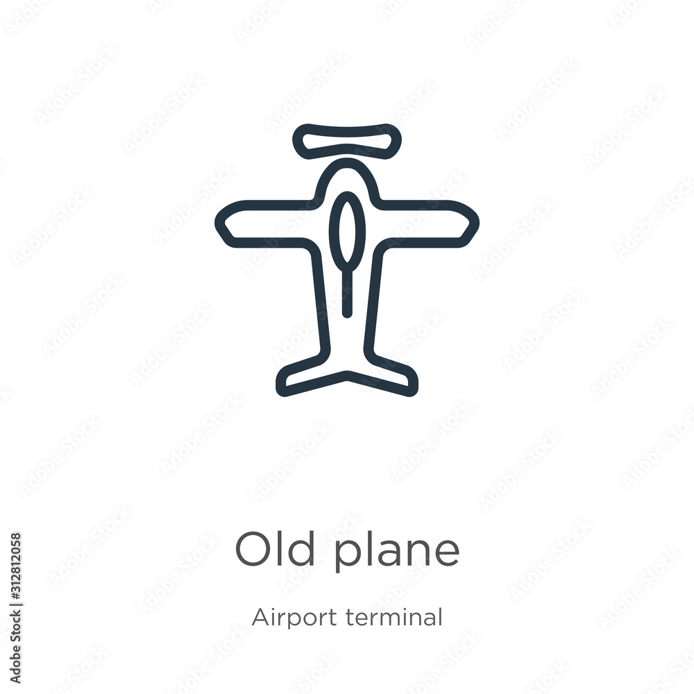 Aufkleber old plane icon. thin linear old plane outline icon isolated on white background from airport termina