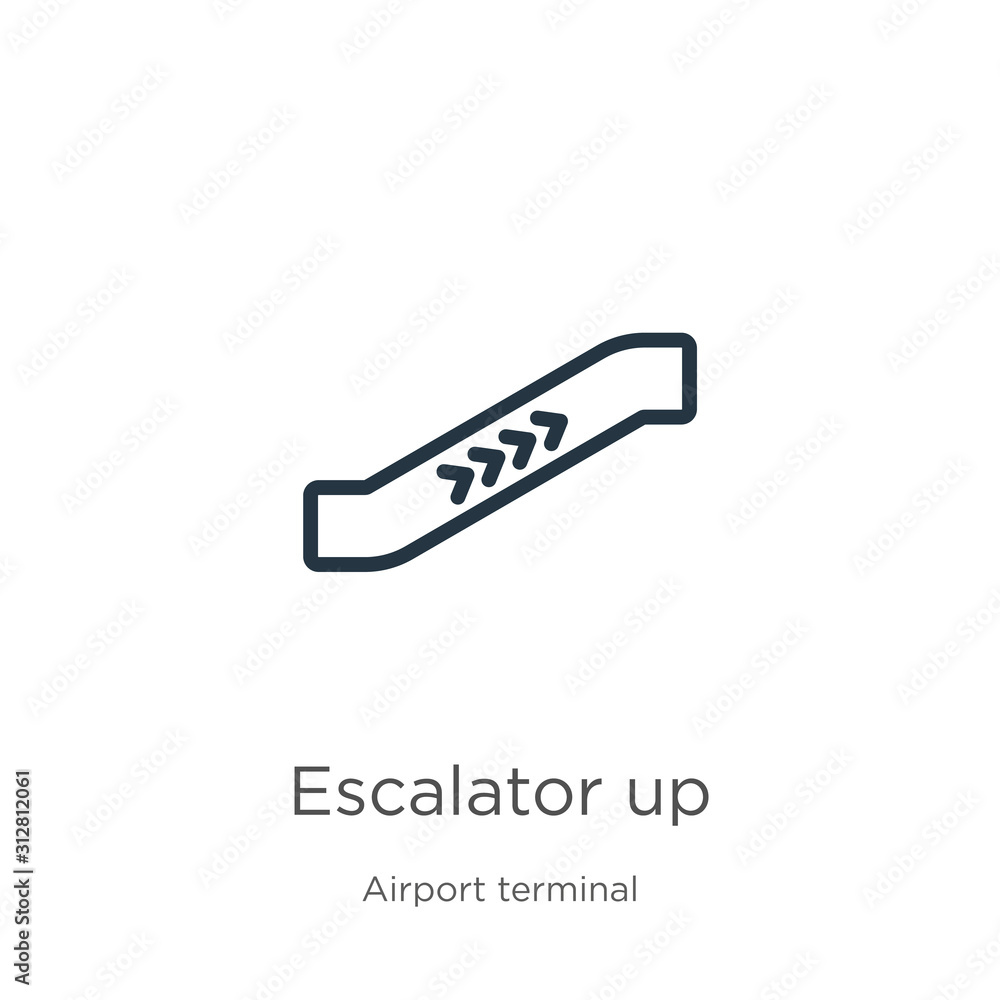 Poster escalator up icon. thin linear escalator up outline icon isolated on white background from airport t