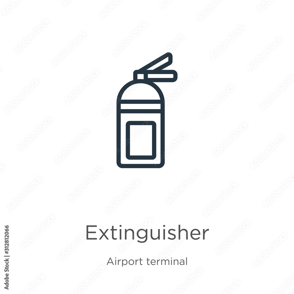 Poster extinguisher icon. thin linear extinguisher outline icon isolated on white background from airport t