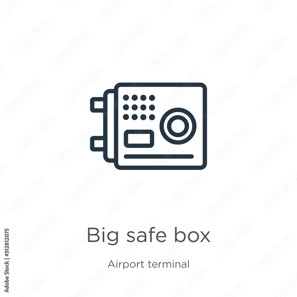 Poster big safe box icon. thin linear big safe box outline icon isolated on white background from airport t
