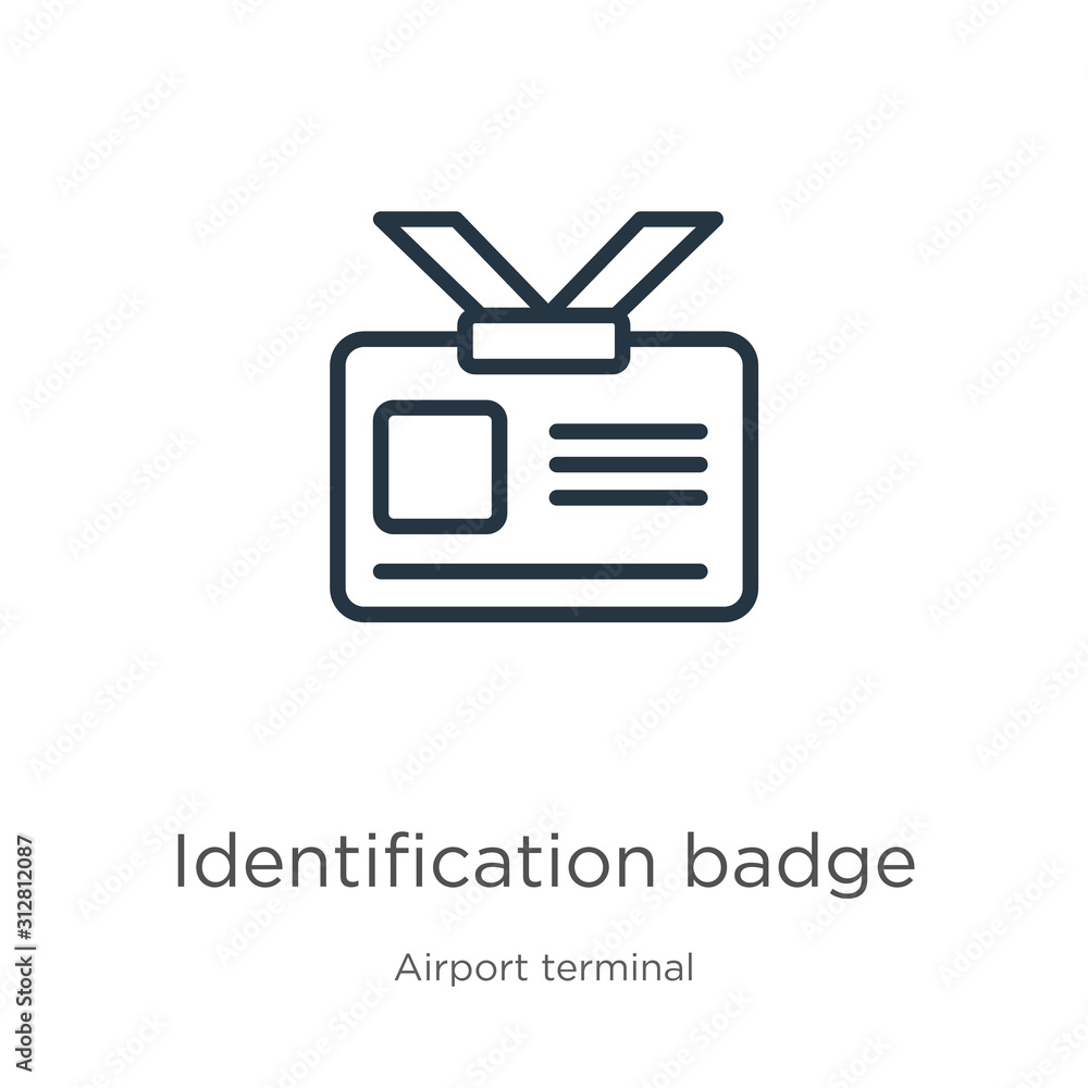 Poster identification badge icon. thin linear identification badge outline icon isolated on white backgroun
