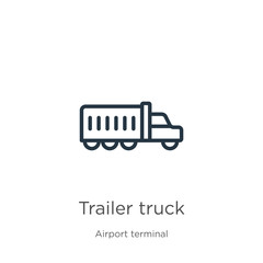 Fototapeta premium Trailer truck icon. Thin linear trailer truck outline icon isolated on white background from airport terminal collection. Line vector sign, symbol for web and mobile