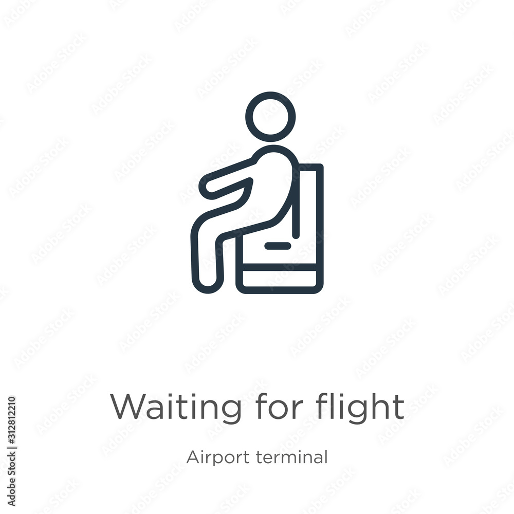 Poster waiting for flight icon. thin linear waiting for flight outline icon isolated on white background fr