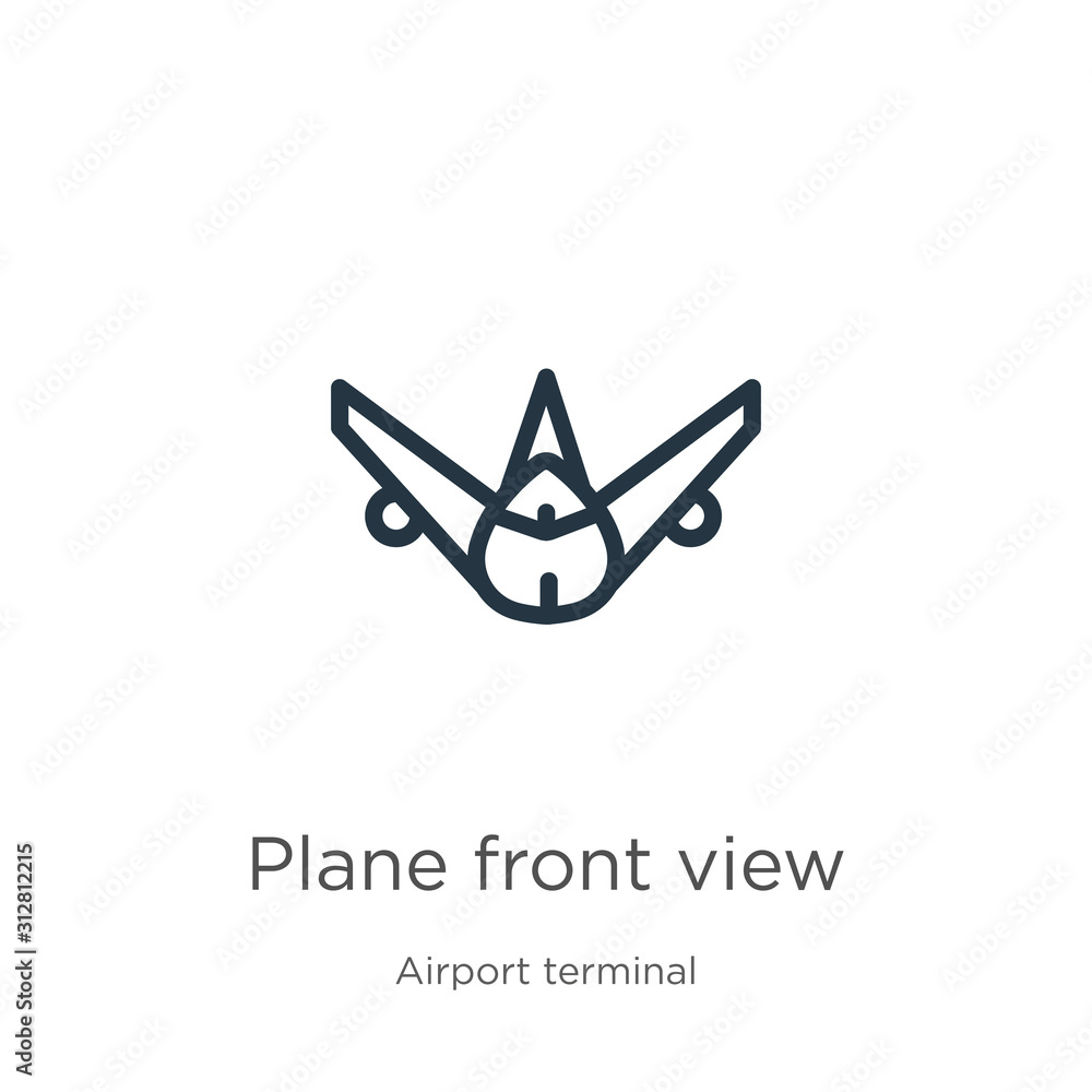 Poster plane front view icon. thin linear plane front view outline icon isolated on white background from a