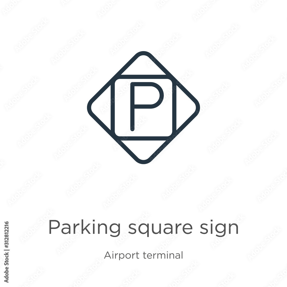 Poster parking square sign icon. thin linear parking square sign outline icon isolated on white background 