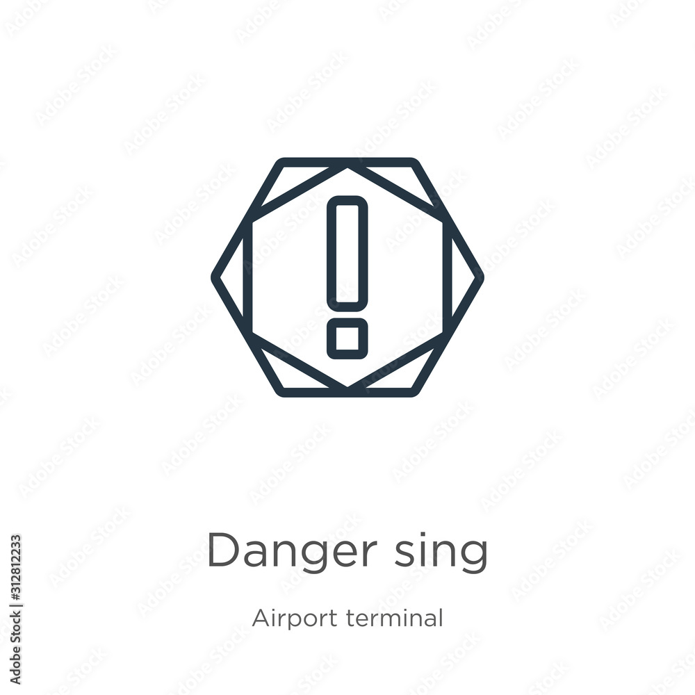 Poster danger sing icon. thin linear danger sing outline icon isolated on white background from airport ter