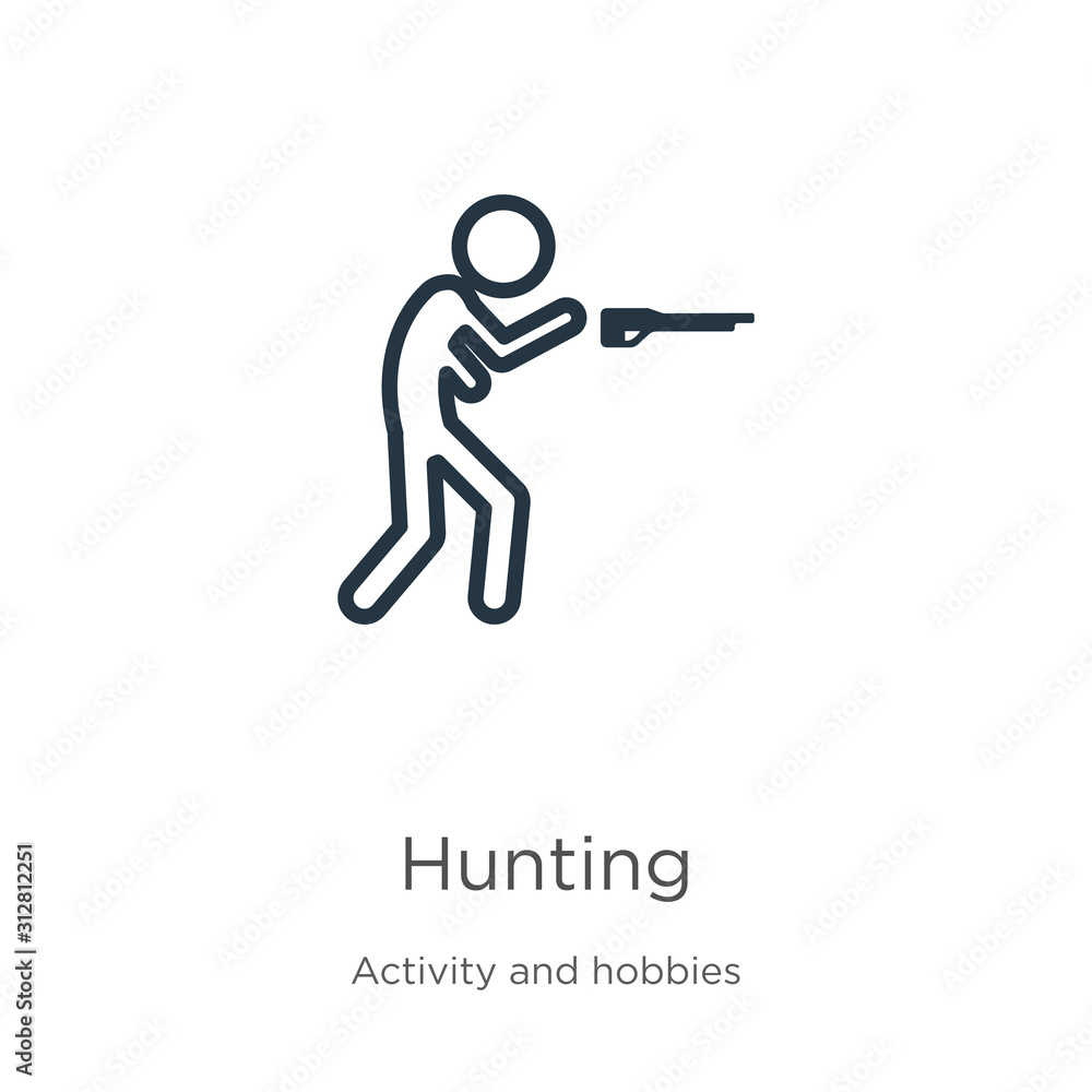 Poster hunting icon. thin linear hunting outline icon isolated on white background from outdoor activities 