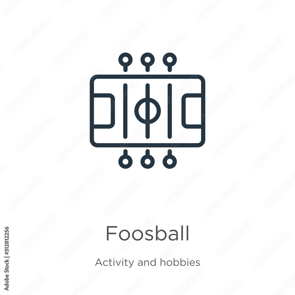 Poster foosball icon. thin linear foosball outline icon isolated on white background from outdoor activitie