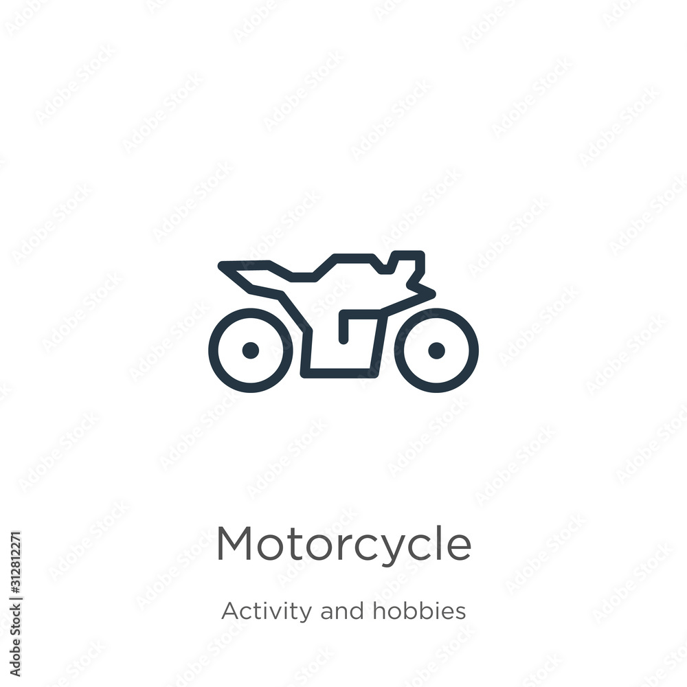 Poster motorcycle icon. thin linear motorcycle outline icon isolated on white background from activities co