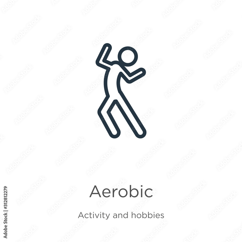 Poster aerobic icon. thin linear aerobic outline icon isolated on white background from activities collecti