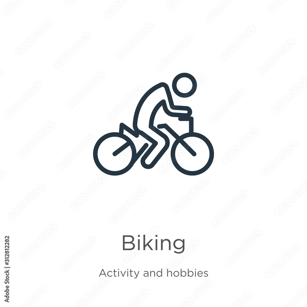 Poster biking icon. thin linear biking outline icon isolated on white background from activities collection
