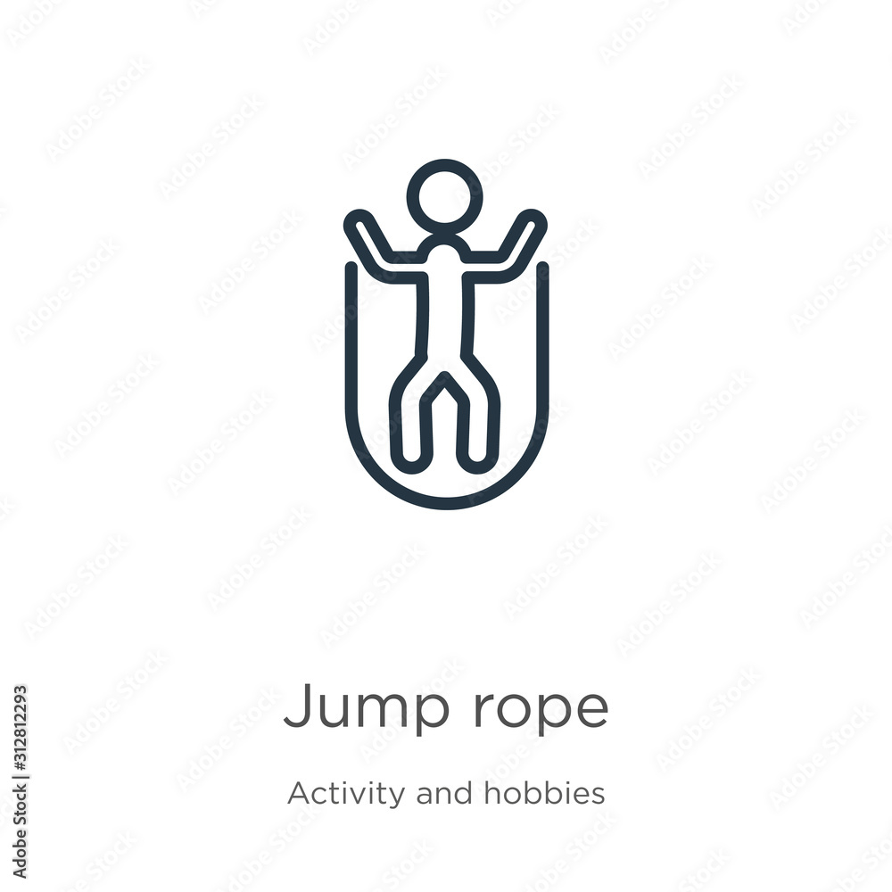 Poster jump rope icon. thin linear jump rope outline icon isolated on white background from activities coll