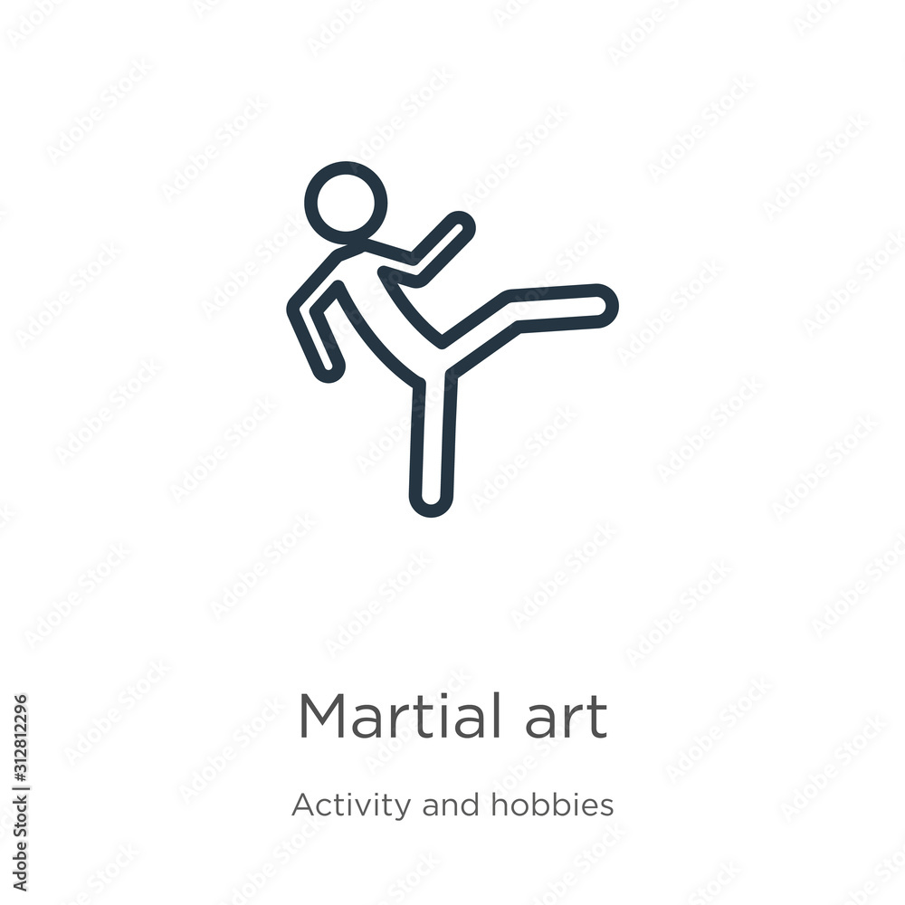 Poster martial art icon. thin linear martial art outline icon isolated on white background from activities 