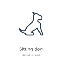 Sitting dog icon. Thin linear sitting dog outline icon isolated on white background from airport terminal collection. Line vector sign, symbol for web and mobile