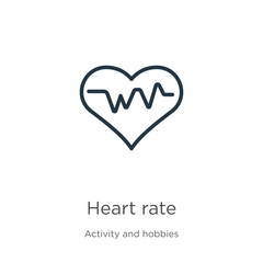 Heart rate icon. Thin linear heart rate outline icon isolated on white background from activities collection. Line vector sign, symbol for web and mobile