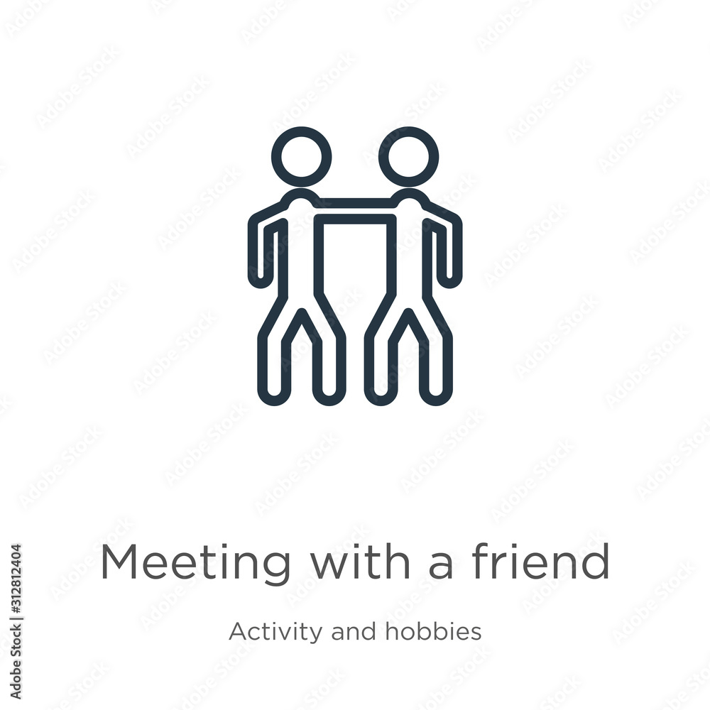Poster meeting with a friend icon. thin linear meeting with a friend outline icon isolated on white backgro