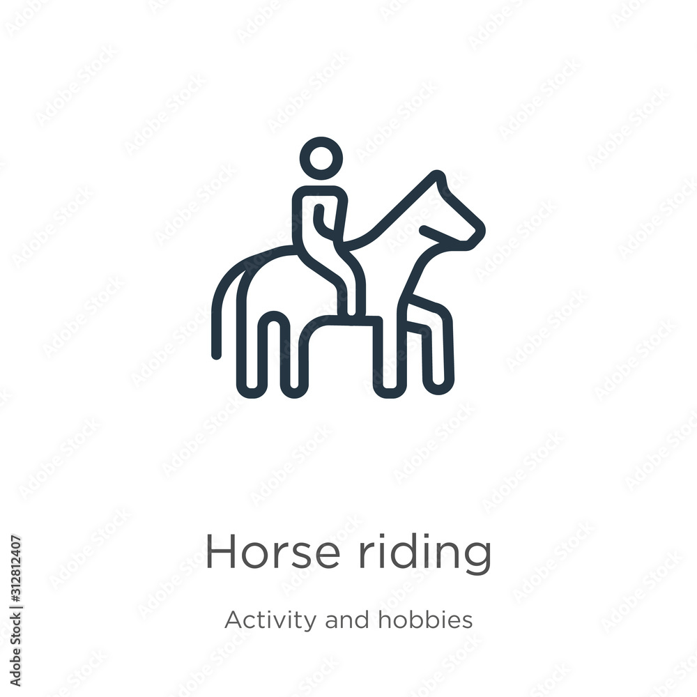 Poster horse riding icon. thin linear horse riding outline icon isolated on white background from activity 