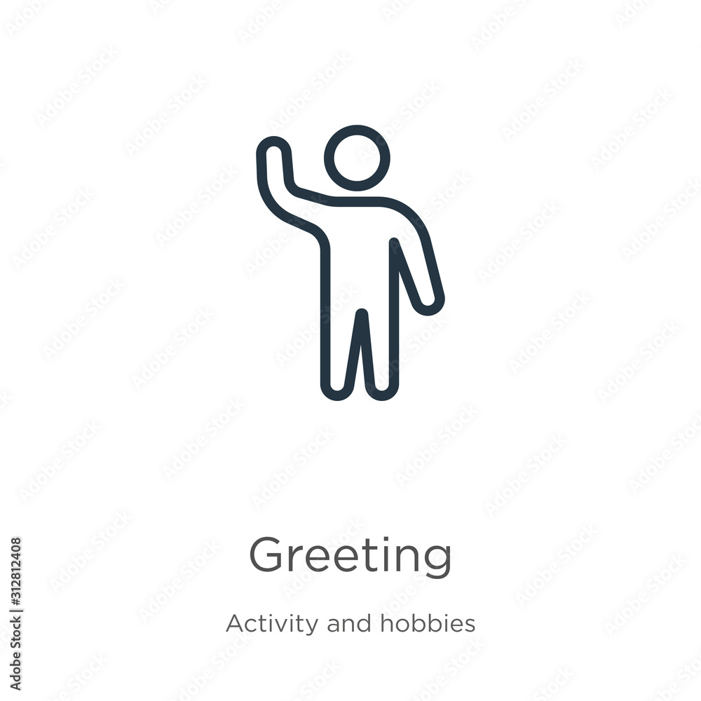 Poster greeting icon. thin linear greeting outline icon isolated on white background from activity and hobb