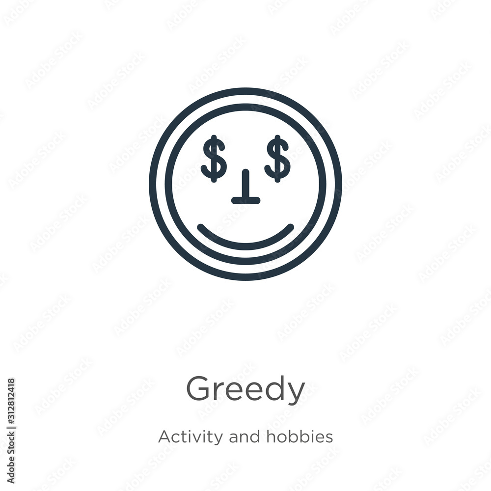 Poster greedy icon. thin linear greedy outline icon isolated on white background from activity and hobbies 