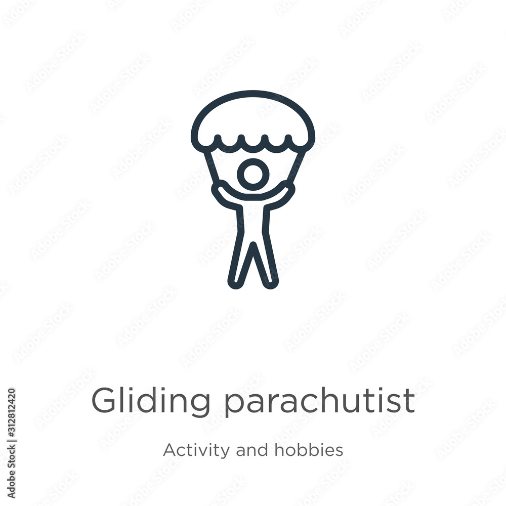 Poster gliding parachutist icon. thin linear gliding parachutist outline icon isolated on white background 