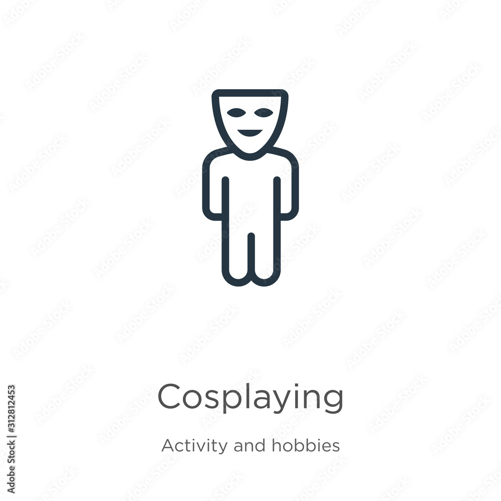 Poster cosplaying icon. thin linear cosplaying outline icon isolated on white background from activity and 