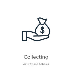 Collecting icon. Thin linear collecting outline icon isolated on white background from activity and hobbies collection. Line vector sign, symbol for web and mobile