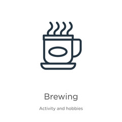 Brewing icon. Thin linear brewing outline icon isolated on white background from activity and hobbies collection. Line vector sign, symbol for web and mobile