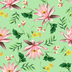 Lily flower with leave design seamless pattern