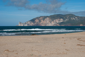 Fototapeta na wymiar Vista della spiaggia Plage Mesu a Gonnesa