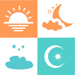 Ramadan icons set with Islamic, moon, star and cloud. Isolated vector illustration Ramadan icons. Sky icon. Arabian vector icons set Islamic star and moon mosque, happy Ramadan and Islam symbol.