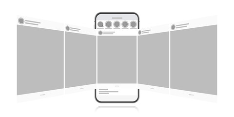 Social media design concept on a white background. Smartphone with carousel interface post on social network. Modern flat style vector illustration. © The_Believer 