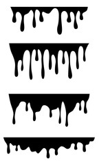Set of silhouette dripping liquid of different types isolated on white background. Vector illustration